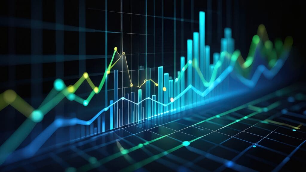 digital stock market graph with bar charts